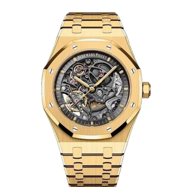 Audemars Piguet Royal Oak Double Balance Wheel Open worked yellow gold Skeleton Dial Automatic Mens Watch
