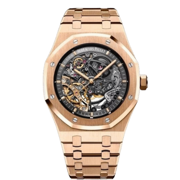 Audemars Piguet Royal Oak Double Balance Wheel Open worked Rose gold Skeleton Dial Automatic Mens Watch
