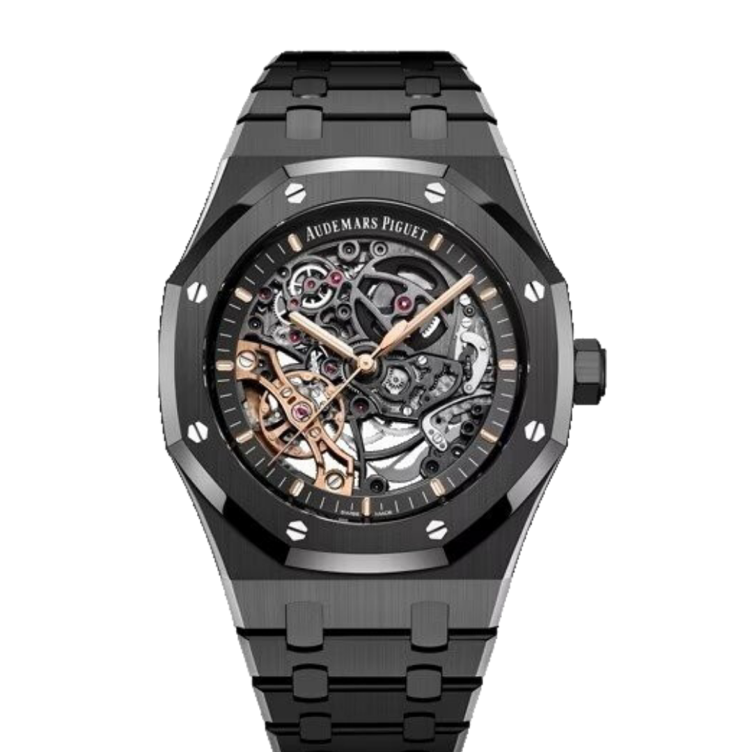 Audemars Piguet Royal Oak Double Balance Wheel Open worked black Skeleton Dial Automatic Mens Watch