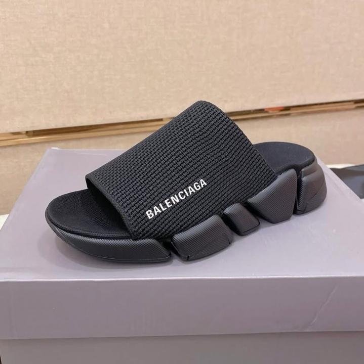 Balenciaga Speed 2.0 Recycled Knit Slide Mule WhiteBlack Made In ITALY