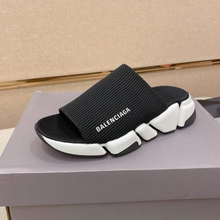 Balenciaga Speed 2.0 Recycled Knit Slide Mule WhiteBlack Made In ITALY